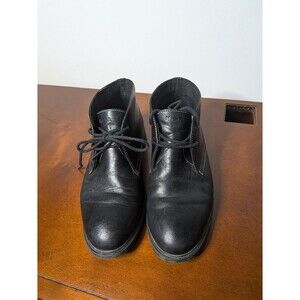 Hush Puppies Black Leather Lace Up Ankle Boots Women's 6 Wide Chukka Comfort EUC